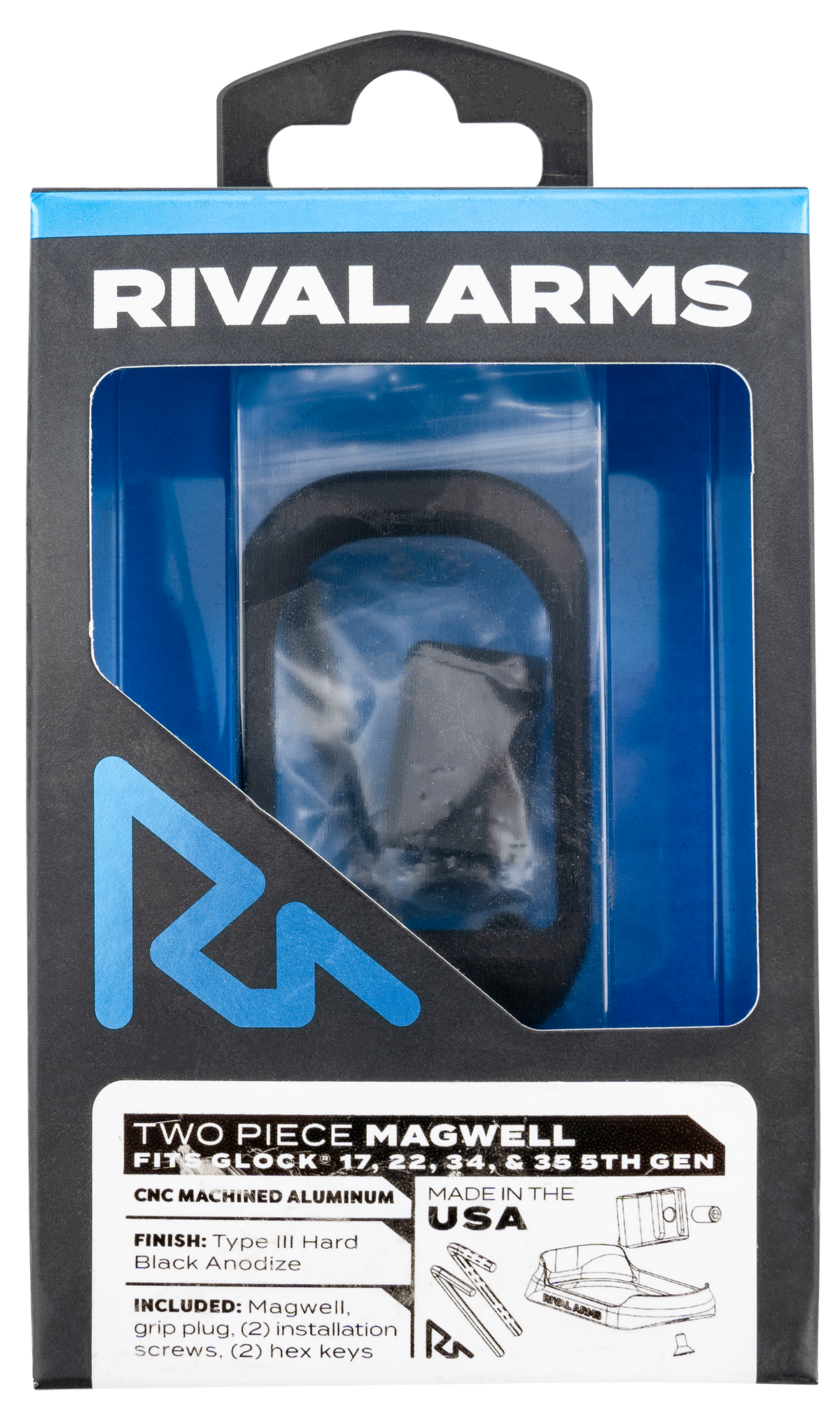 Rival Arms Two Piece Magwell Fits Gen5 Glock 17/22/34/35 Black Anodized Aluminum