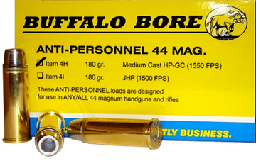 Buffalo Bore Ammunition Strictly Business 4H20 Anti-Personnel 44 Rem Mag 180gr Medium Cast Hollow Point 20 Rd Box - Box or Case