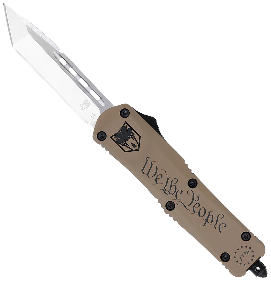 CobraTec Knives FS-3 We The People Small 2.75" OTF Tanto Plain D2 Cerakote - Tan Aluminum Handle