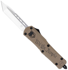 CobraTec Knives FS-3 We The People Small 2.75" OTF Tanto Plain D2 Cerakote - Tan Aluminum Handle