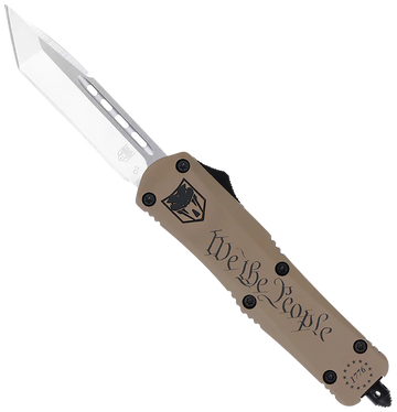 CobraTec Knives FS-3 We The People Small 2.75" OTF Tanto Plain D2 Cerakote - Tan Aluminum Handle