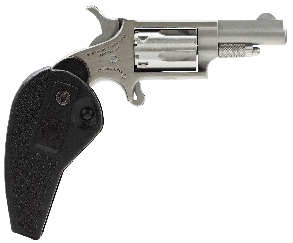 NAA 22LLRHG Mini-Revolver 22 LR 1.63" 5-Shot SAO Stainless Steel, Black Synthetic Holster Grip