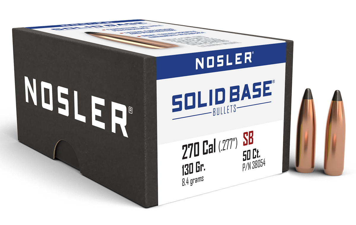 Nosler Solid Base .270 Cal 130gr Soft Point Reloading Bullets - 50/Box