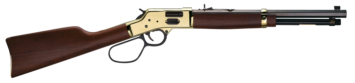 Henry H006GMR Side Gate Carbine .357 Mag/.38 Special 7+1 16.5" Blued Octagon Lever-Action Rifle - American Walnut, Polished Brass Receiver, Large Loop