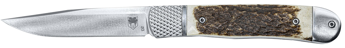 CobraTec Knives Trapper Hidden Release 3.12" D2 Steel Drop Point Plain Automatic - Stag Scales Handle