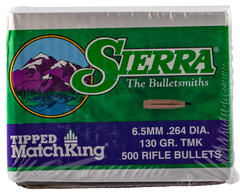 Sierra Tipped MatchKing 6.5mm .264 130gr Polymer Tipped Boat Tail Reloading Bullets - 500/Box