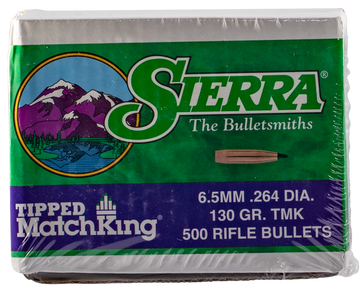 Sierra Tipped MatchKing 6.5mm .264 130gr Polymer Tipped Boat Tail Reloading Bullets - 500/Box