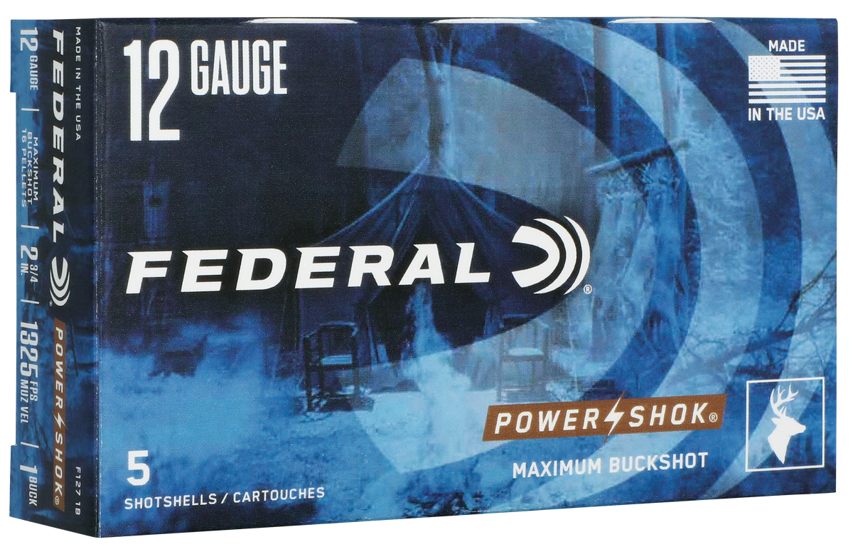 Federal Power-Shok Max Buck 12 Gauge 2.75" 16 Pellets 1 Buck Shot 5 Rd - Box or Case