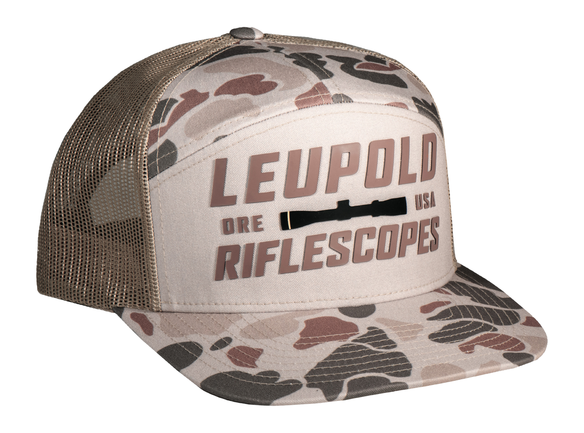 Leupold Riflescopes 7-Panel Trucker Hat Light Tan/Harvest Duck Camo
