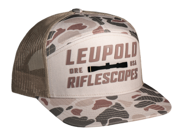 Leupold Riflescopes 7-Panel Trucker Hat Light Tan/Harvest Duck Camo