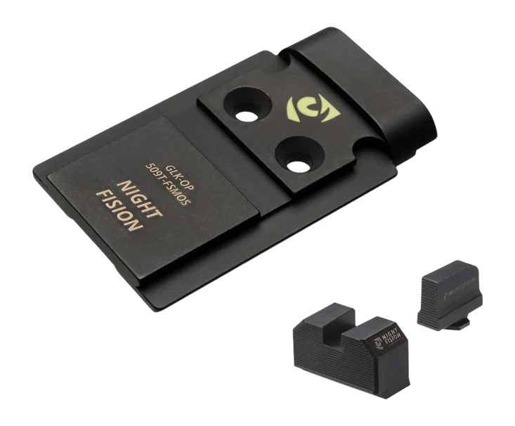 Night Fision GLK-OPBS-509T-MOS Optic Adapter Plate with Backup Sight Combo Black Nitride 17-4 Stainless Steel - Fits Full Size Glock MOS