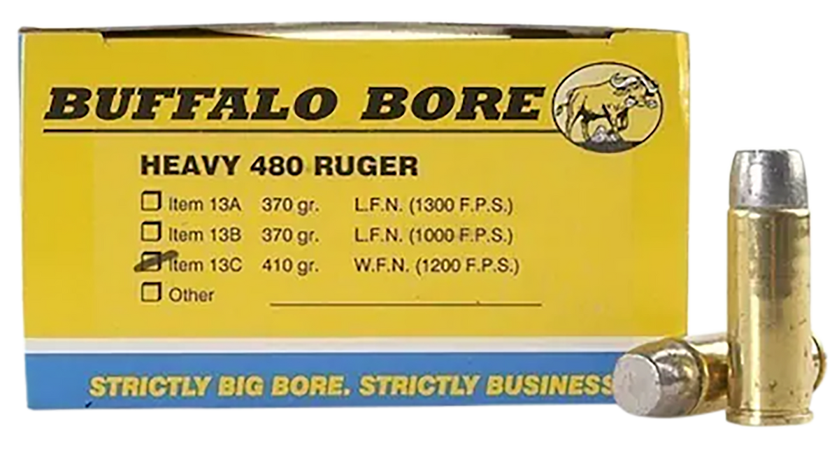 Buffalo Bore Ammunition Heavy Strictly Business 480 Ruger 410gr Wide Flat Nose 20 Rd Box - Box or Case