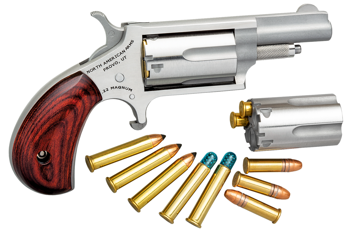 NAA 22MC Mini-Revolver 22 LR/22 WMR 1.63" 5-Shot SAO Stainless Steel, Rosewood Grip