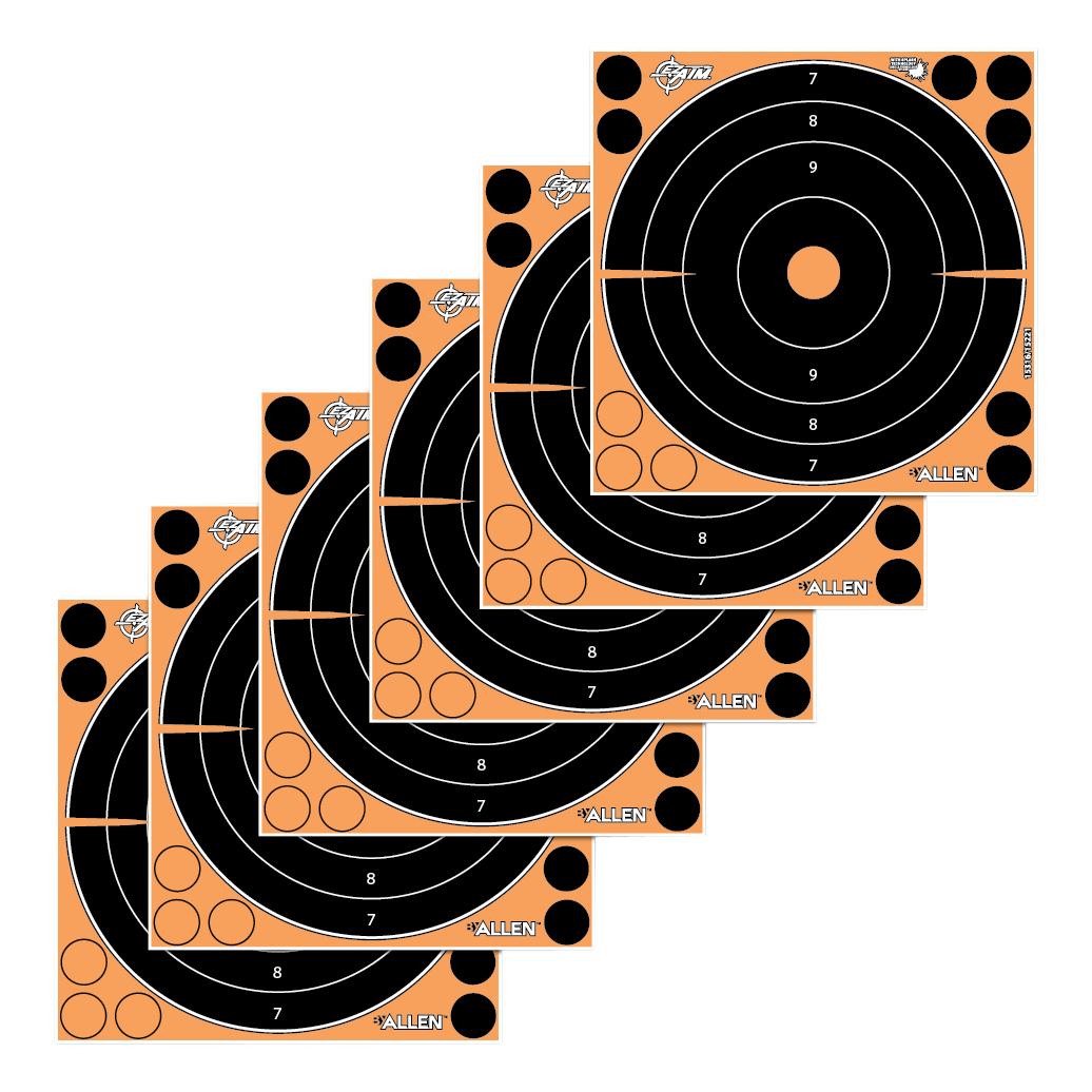 EZ-Aim Splash Reactive 8" Bullseye Self-Adhesive Paper Target Black/Orange - 6 Pack