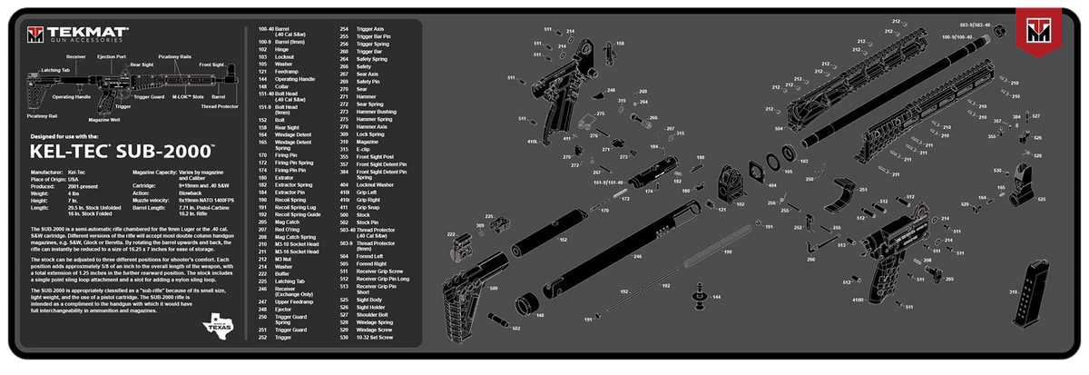 TekMat Kel-Tec SUB2000 Cleaning Mat 12"x36" Rubber - Black/White
