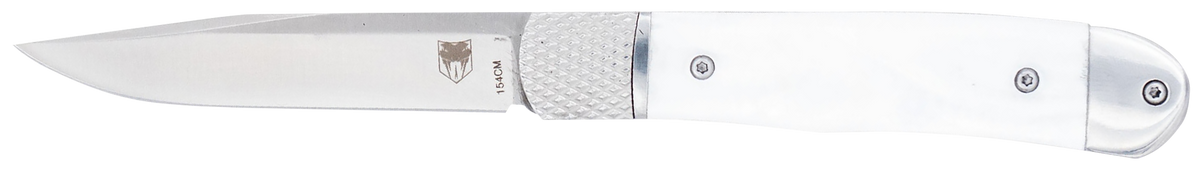 CobraTec Knives Trapper Small 3.13" Folding Plain 154CM SS White Abalone Handle