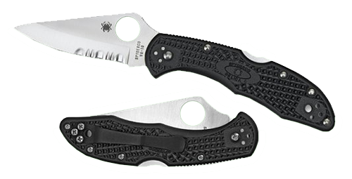 Spyderco Delica 4 Lightweight 2.88" Folding Drop Point Part Serrated VG-10 SS Black FRN Handle