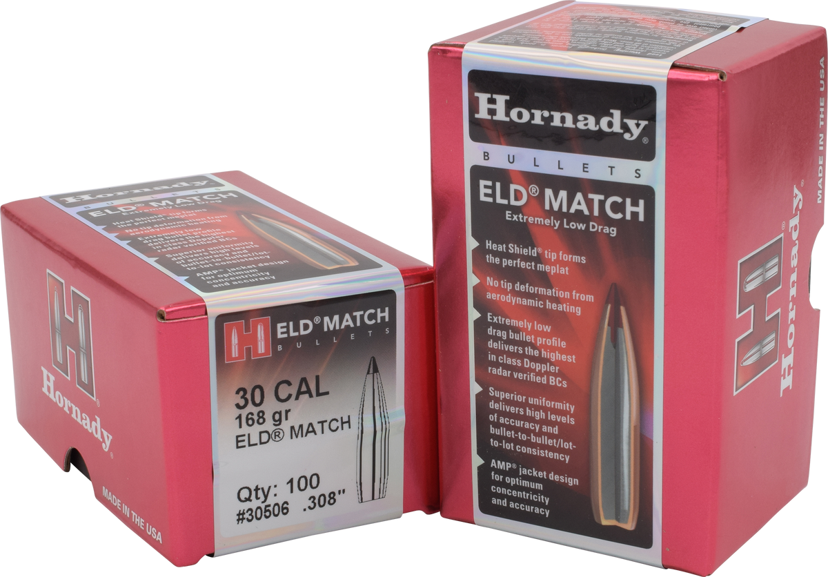 Hornady ELD Match 30 Cal .308 168gr Reloading Bullets - 100/Box