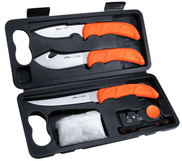 Outdoor Edge WildLite 6-Piece Game Processor Kit Fixed Boning/Caper/Skinner 420J2 SS Blaze Orange TPR Handle