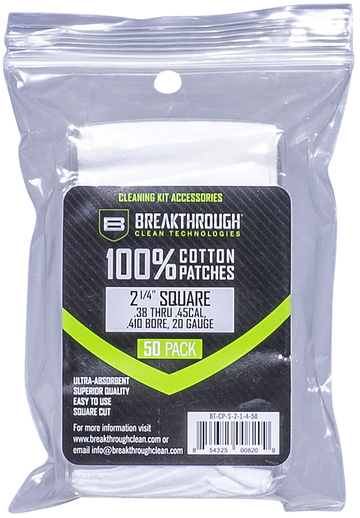 Breakthrough Clean Square Cleaning Patches 2.25" Cotton .38-.45 Cal / .410-20 Ga 50-Pack