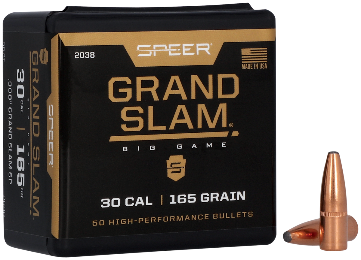 Speer Ammo 2038 Grand Slam .308 30 Cal 165gr Soft Point Rifle Reloading Bullets - 50/Box