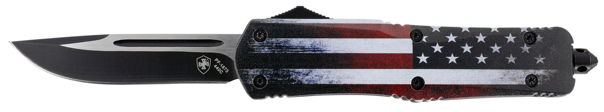 Templar Knife LUS331 Gen II US Flag Large 3.5" OTF Drop Point Plain 440C Black Oxide Stonewashed Blade 5.25" US Flag Aluminum Handle
