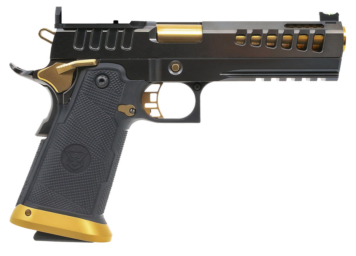 Watchtower Firearms Demolitia Elite 9mm Luger 5" 20+1 Semi-Auto Pistol - Gold/Graphite PVD