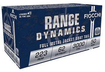 Fiocchi Range Dynamics .223 Rem 62gr FMJ Boat Tail 50 Rd - Box or Case