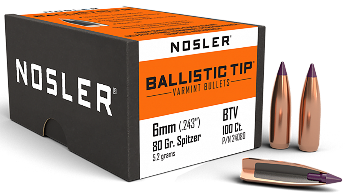 Nosler Ballistic Tip Varmint 6mm 80gr Spitzer Point 100/Box