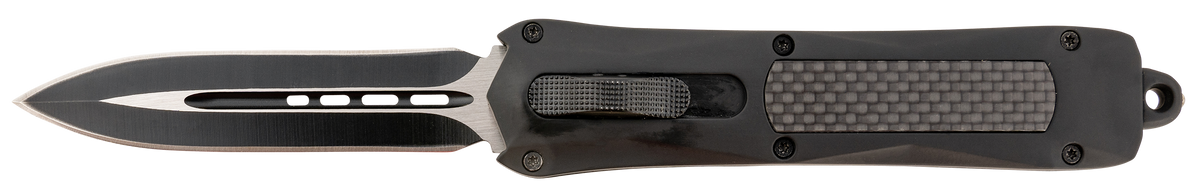 Steel River Knives Spartan 3.5" OTF Dagger Plain Black/Silver 440C SS Blade Black Carbon Fiber Inlay Aluminum Zinc Alloy Handle