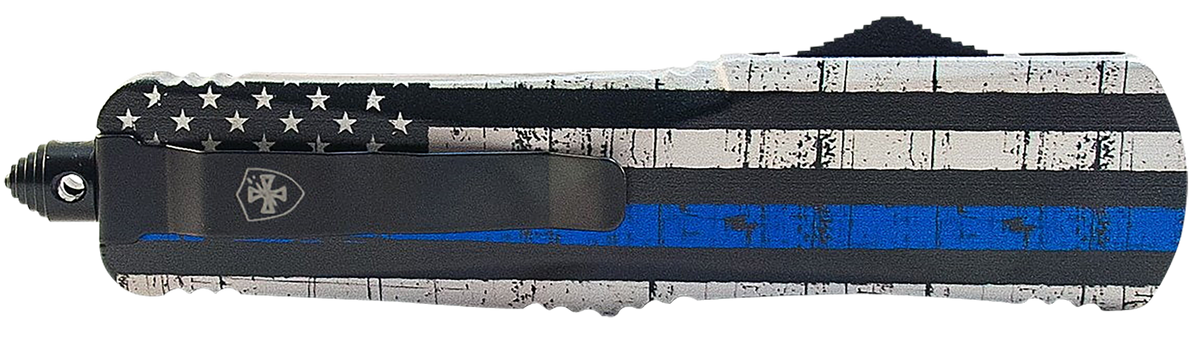Templar Knife LBTB131 Gen II Back The Blue Large 3.50" OTF Dagger Plain 440C Black Oxide Stonewashed 5.25" Blue Line Aluminum Handle