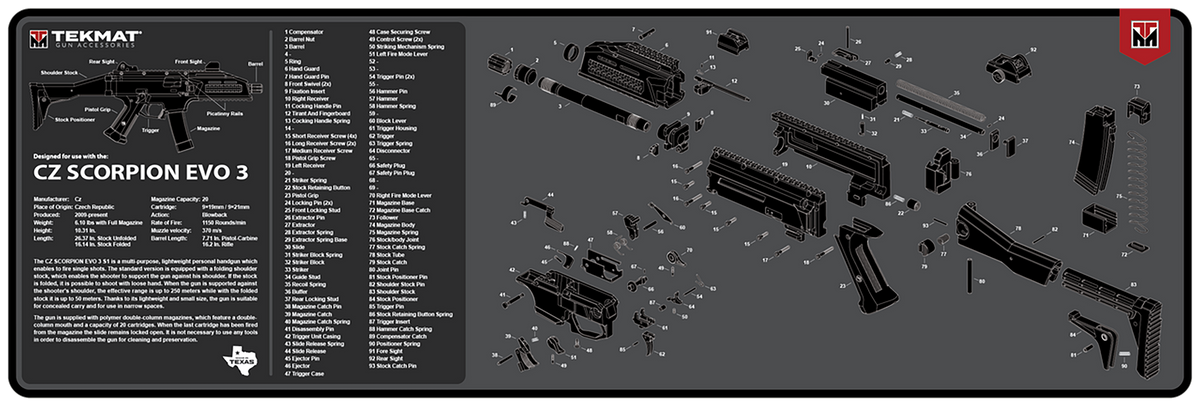 TekMat CZ Scorpion EVO 3 Cleaning Mat 12x36 Black/Gray Rubber - Parts Diagram