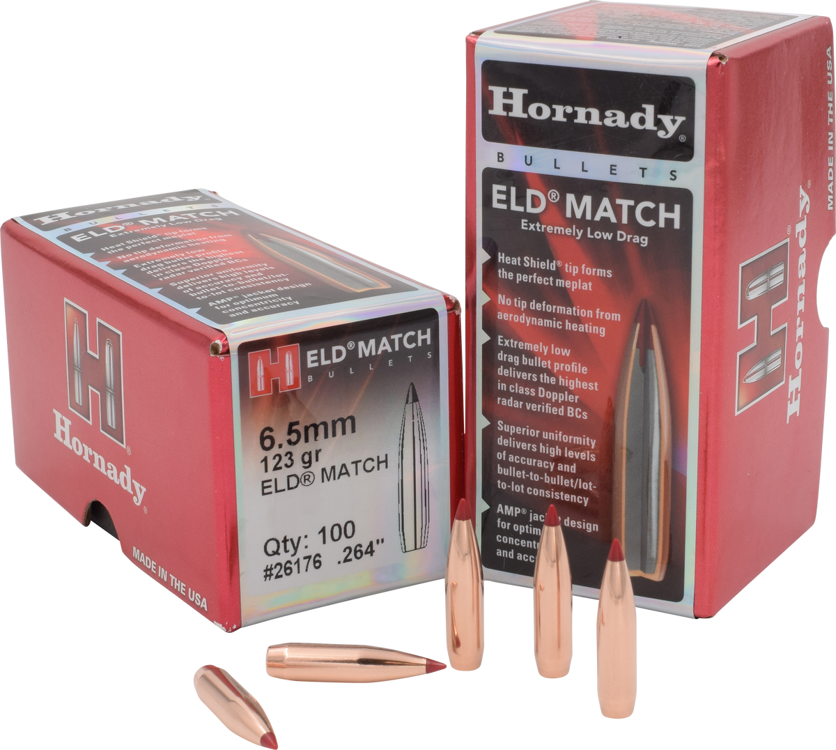 Hornady ELD Match 6.5mm .264 123 gr Reloading Bullets - 100/Box