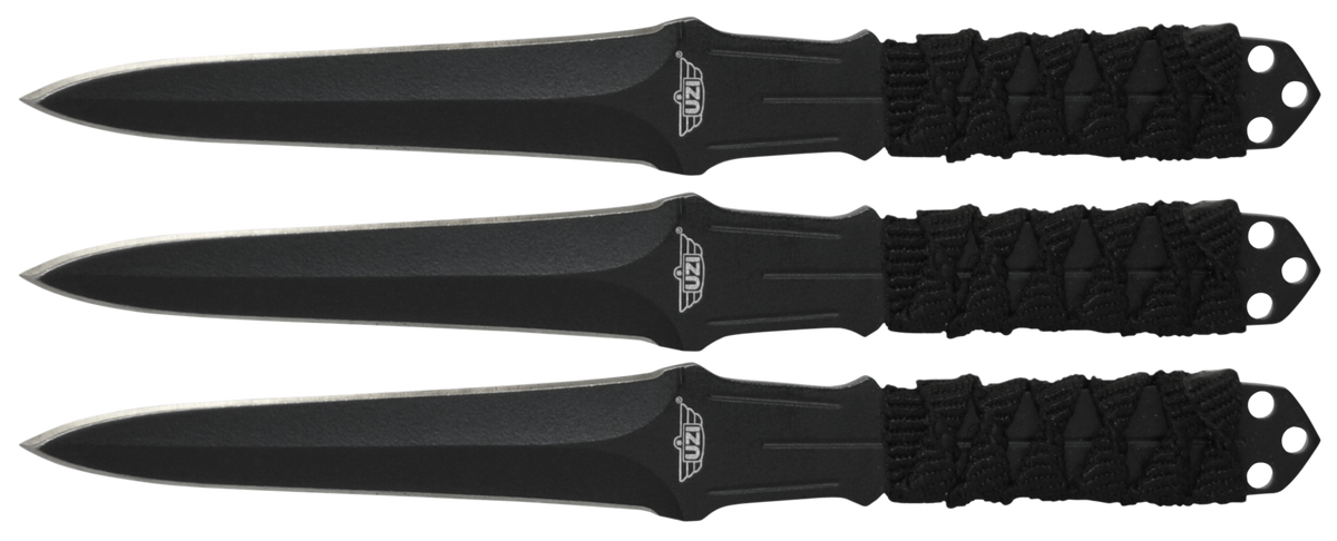Uzi Accessories Throwing Knives 3" Fixed Straight Back Plain Black Stainless Steel 3-Pack