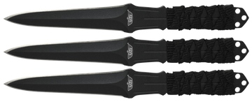 Uzi Accessories Throwing Knives 3" Fixed Straight Back Plain Black Stainless Steel 3-Pack