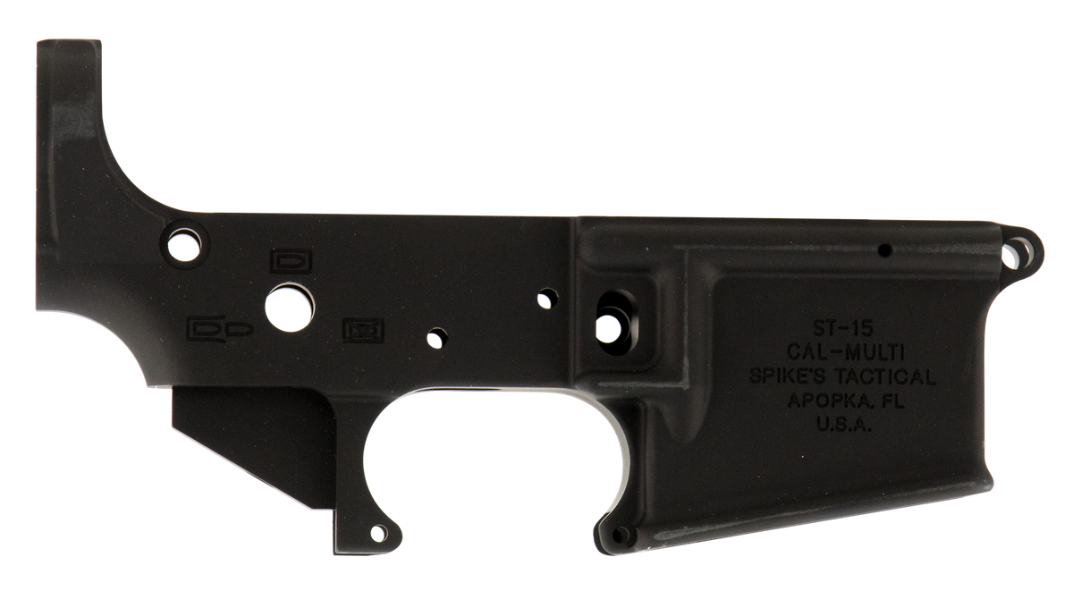 Spikes STLS045 No Logo AR-15 Multi-Caliber Black Hardcoat Anodized Stripped Lower
