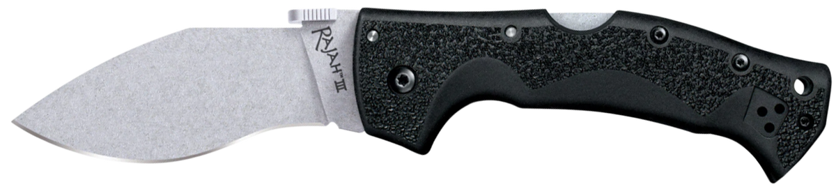 Cold Steel Rajah III 3.5" Folding Drop Point Plain Edge AUS-10A Stonewashed Black Griv-Ex Handle