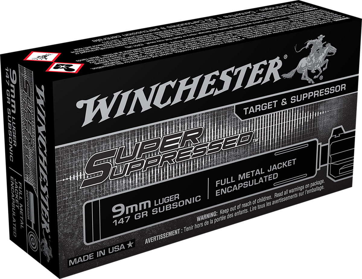 Winchester Ammo Super Suppressed 9mm Luger 147gr Encapsulated FMJ Subsonic 50 Rd/Box - Box or Case