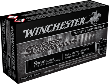 Winchester Ammo Super Suppressed 9mm Luger 147gr Encapsulated FMJ Subsonic 50 Rd/Box - Box or Case