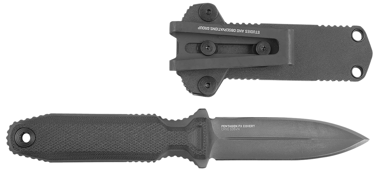 S.O.G Pentagon FX Covert 3.41" Fixed Spear Point Plain Black TiNi CPM S35VN Blade G10 Blackout Handle