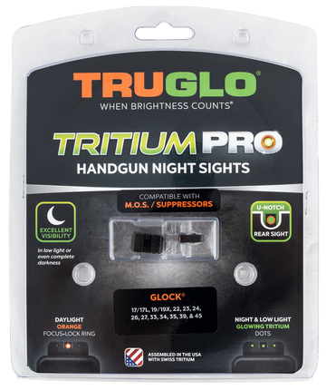 TruGlo Tritium Pro TG231G1MC Glock MOS 17/19/34/35/45 Low Night Sights - Green Tritium / Orange Outline