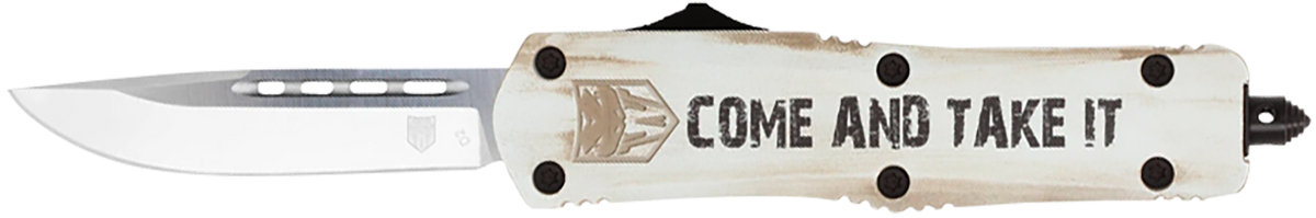 CobraTec Knives FS-3 Come And Take It 3" OTF Tanto Plain D2 Steel White Aluminum Handle