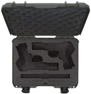 Nanuk 910 Classic 2-Up Pistol Case - Olive Polymer w/ Latches & Closed-Cell Foam