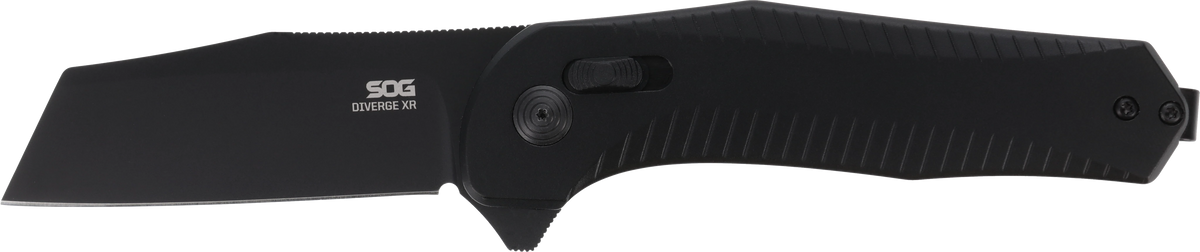 S.O.G Diverge XR 3" Folding Sheepsfoot Plain Black PVD D2 Steel Blade Black Scaled Aluminum Handle
