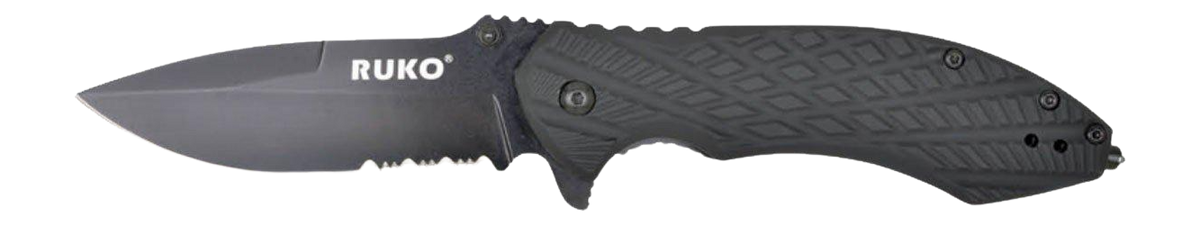 Rynoblade Knives RUKO RUK0182SBBK 3.25" 440C Serrated Folding Knife - Black G10