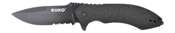 Rynoblade Knives RUKO RUK0182SBBK 3.25" 440C Serrated Folding Knife - Black G10