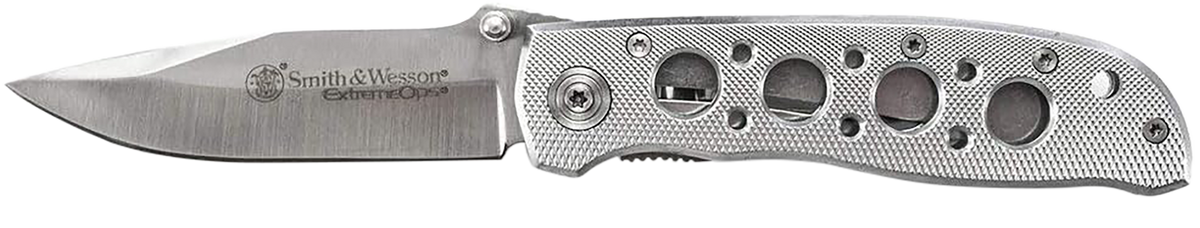 Smith & Wesson Knives Extreme Ops 3.22" Folding Drop Point Plain 7Cr15MoV SS Blade Aluminum Handle