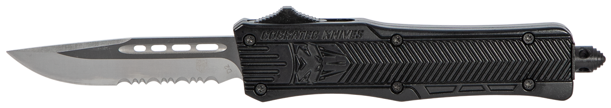 CobraTec Knives CTK-1 Small 2.75" OTF Drop Point Part Serrated D2 Steel Black Aluminum Handle