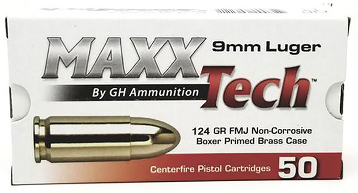 MaxxTech 9mm Luger 124gr FMJ Brass Pistol 50 Rd - Box or Case