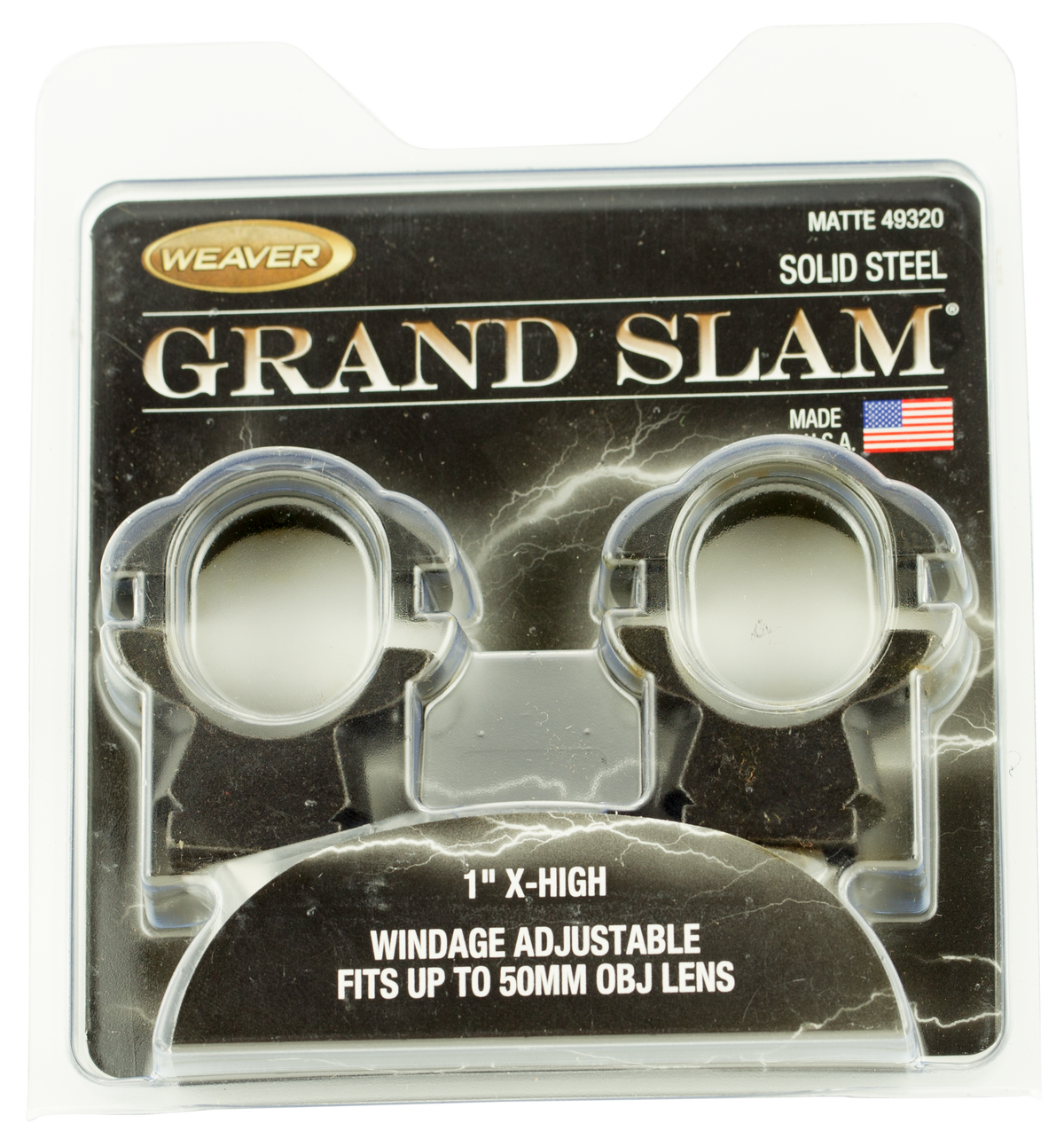 Weaver Mounts Grand Slam Windage Adjustable 1in Extra High Matte Black Steel Scope Rings